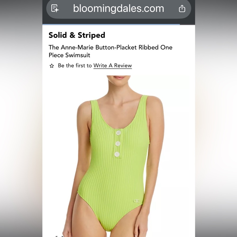 SOLID & STRIPED Anne Marie lime ribbed one-piece swimsuit with button front